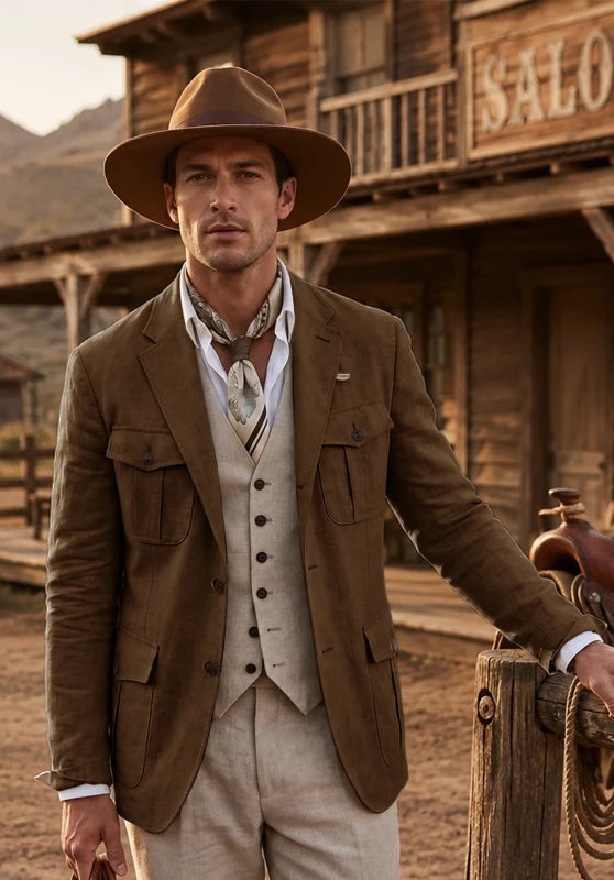 Men's Brown Linen Blazer Jacket