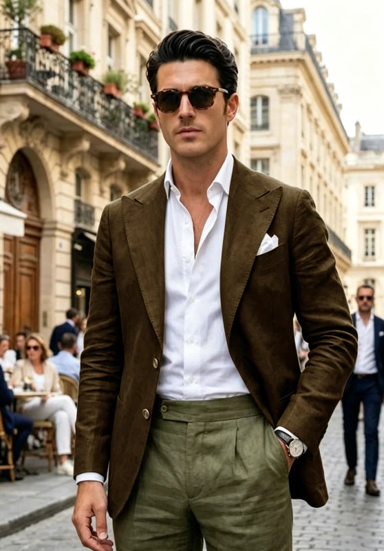 Men's Brown Linen Blazer Jacket