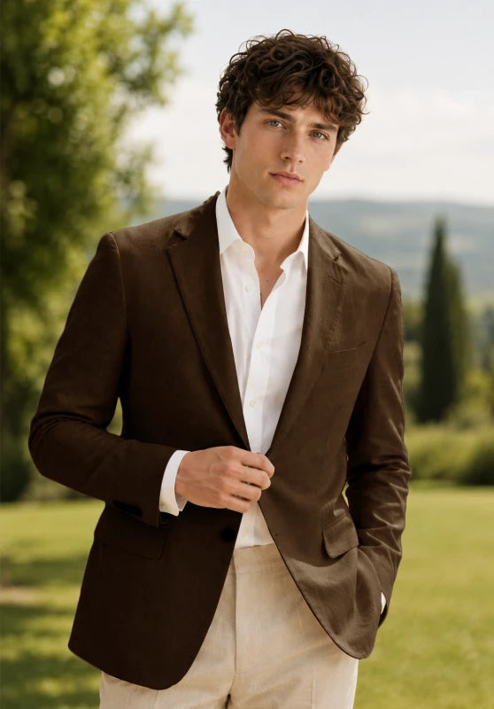 Men's Brown Linen Blazer Jacket