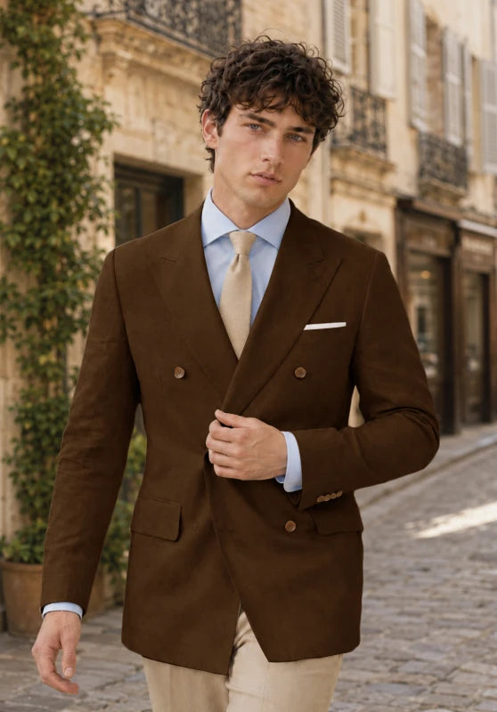 Men's Brown Linen Blazer Jacket