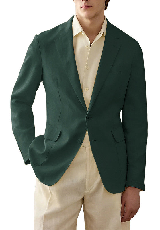 Men's Dark Green Linen Blazer Jacket