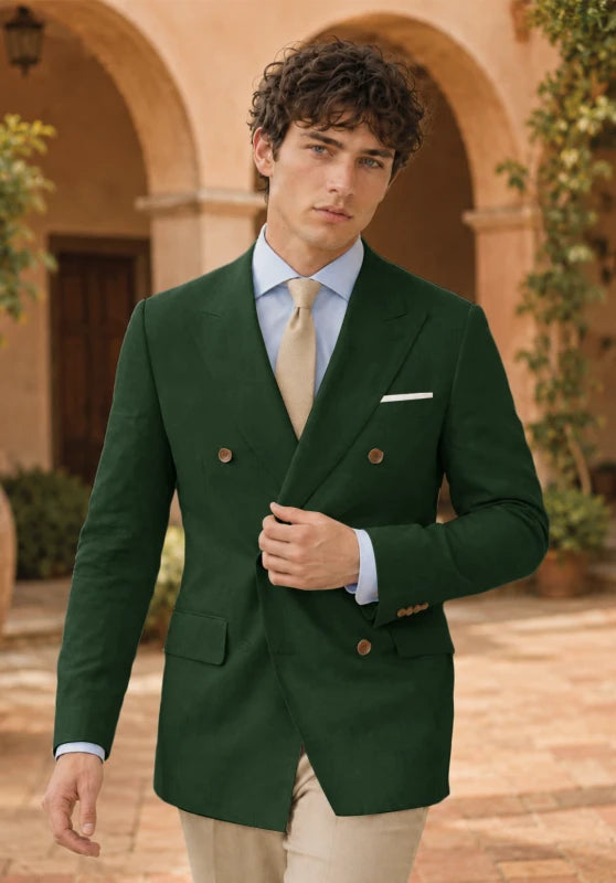 Men's Dark Green Linen Blazer Jacket
