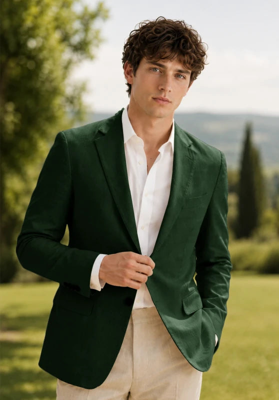 Men's Dark Green Linen Blazer Jacket
