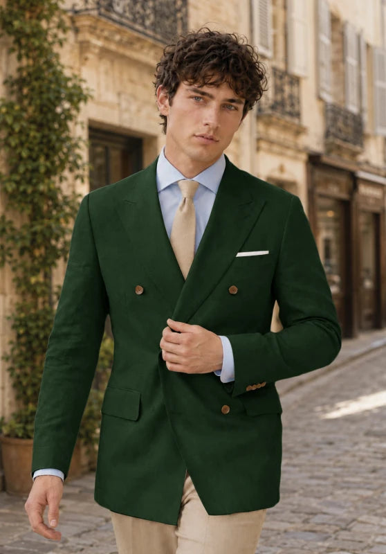 Men's Dark Green Linen Blazer Jacket