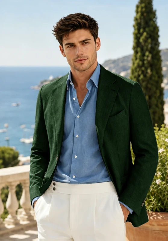 Men's Dark Green Linen Blazer Jacket