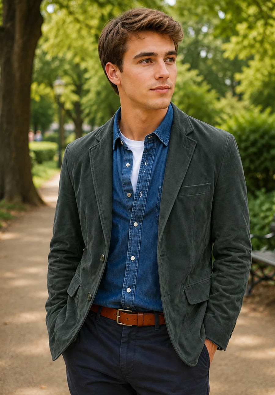Men's dark gray suede jacket