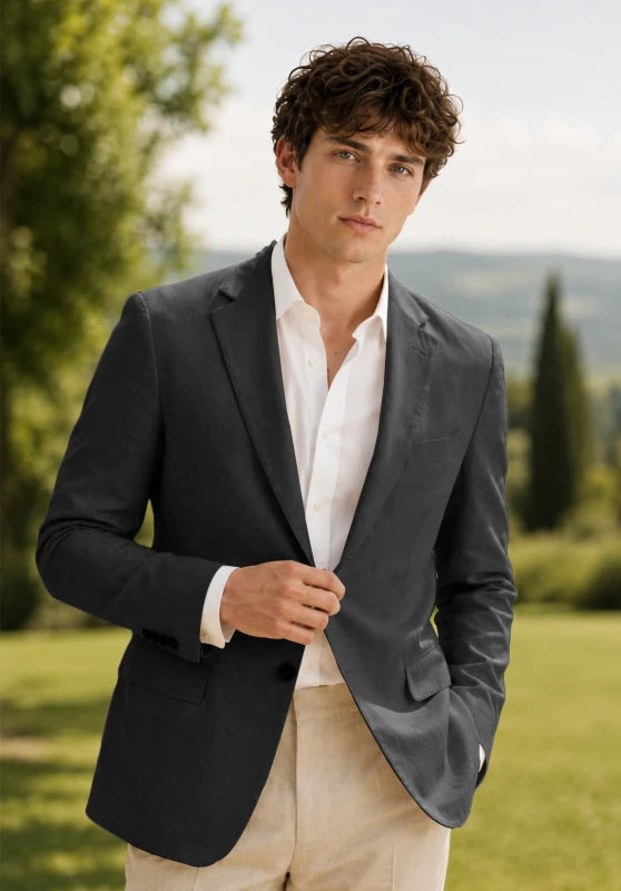 Men's Dark Grey Linen Blazer Jacket