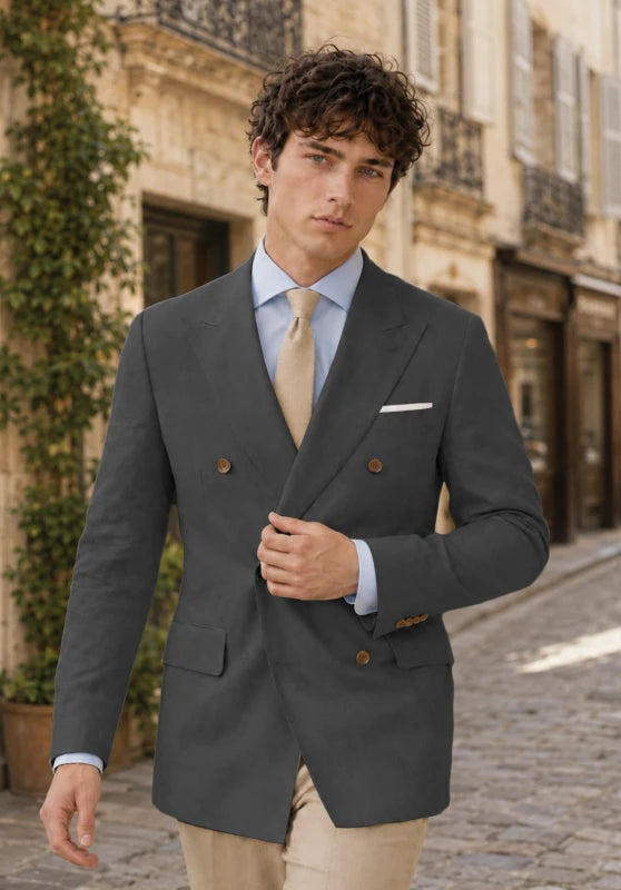 Men's Dark Grey Linen Blazer Jacket