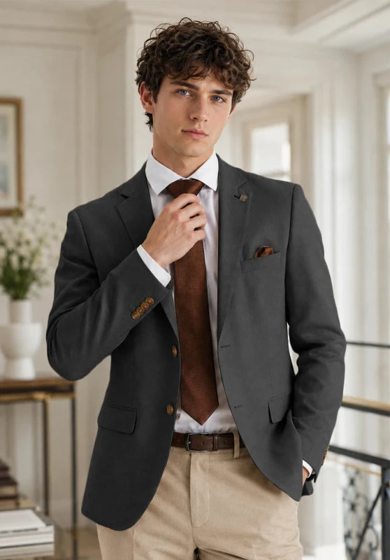 Men's Dark Grey Linen Blazer Jacket