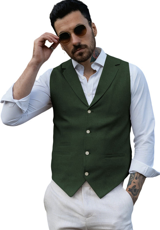 Green-Men's Linen Vest