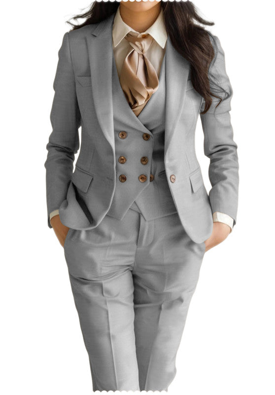 Women's 3 Piece Suits Front View Grey, Formal Office Wear