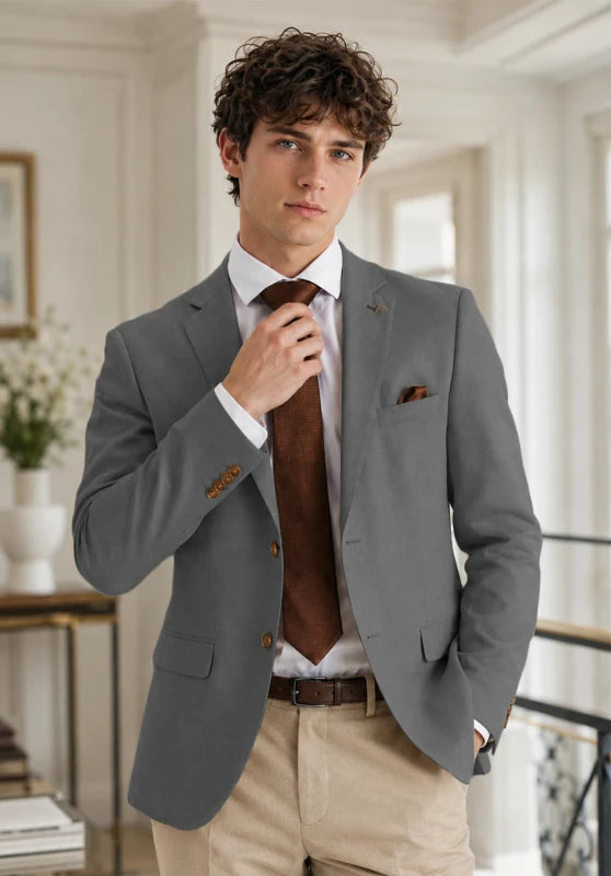 Men's Grey Linen Blazer Jacket
