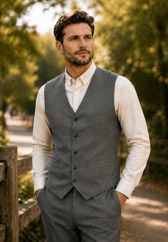 Men's gray tweed vest