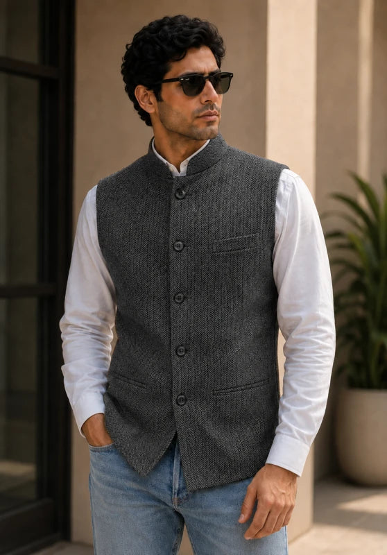 Men's gray tweed vest