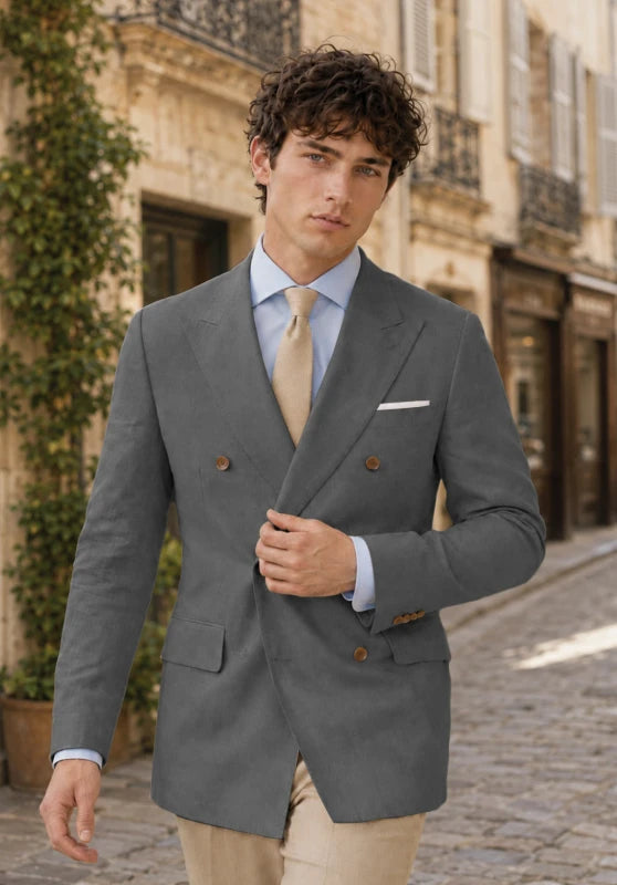 Men's Grey Linen Blazer Jacket