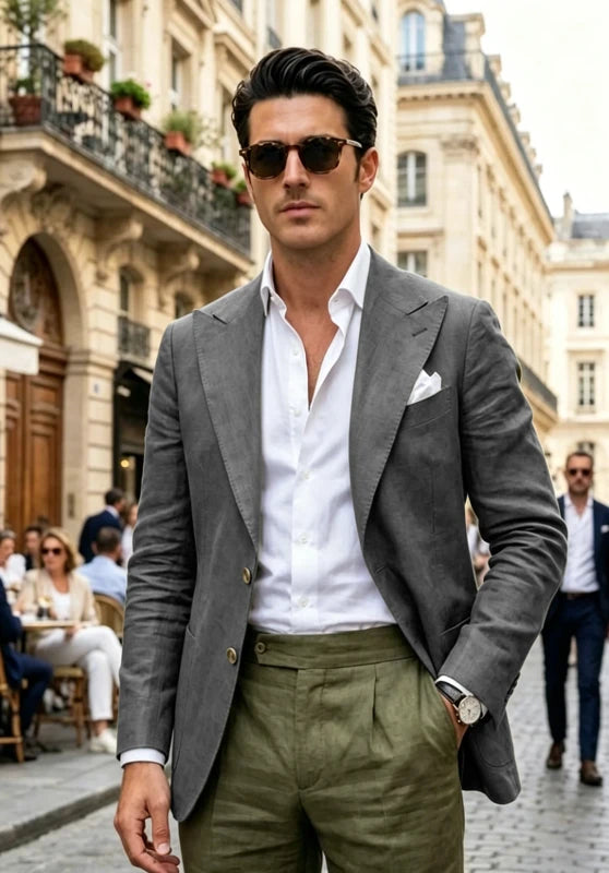 Men's Grey Linen Blazer Jacket
