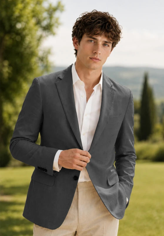 Men's Grey Linen Blazer Jacket