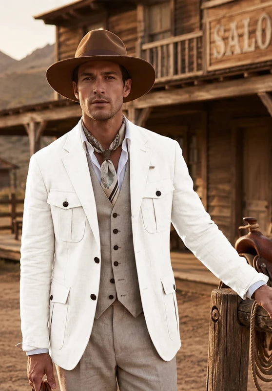 Men's Ivory Linen Blazer Jacket