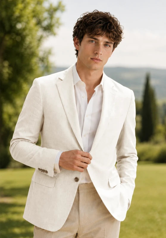 Men's Ivory Linen Blazer Jacket
