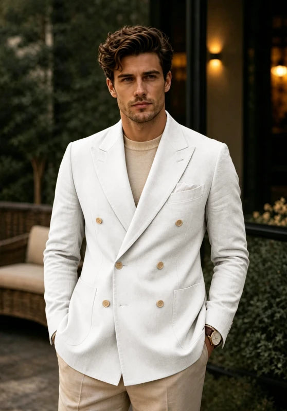 Men's Ivory Linen Blazer Jacket