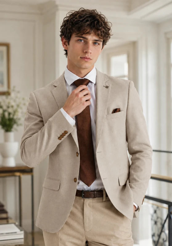 Men's Khaki Linen Blazer Jacket