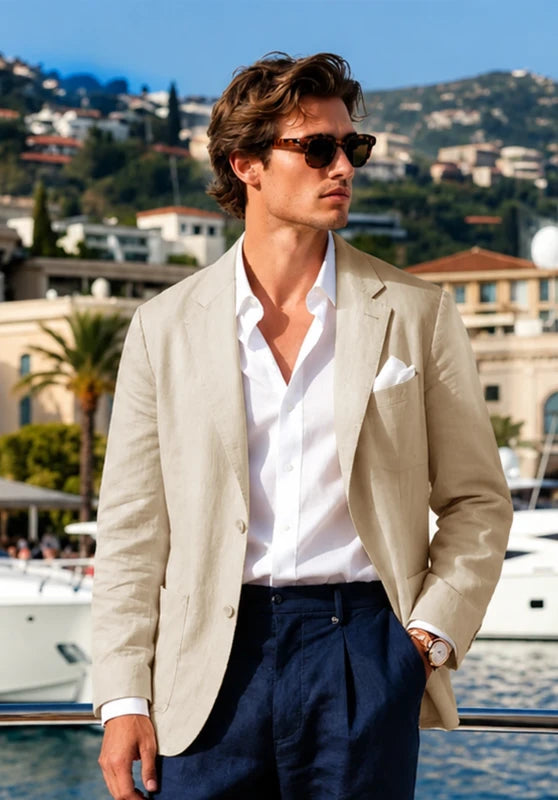 Men's Khaki Linen Blazer Jacket