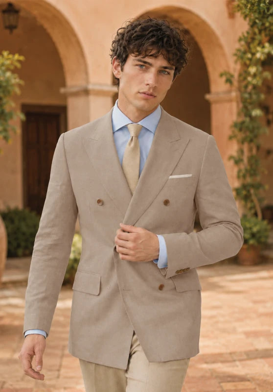 Men's Khaki Linen Blazer Jacket