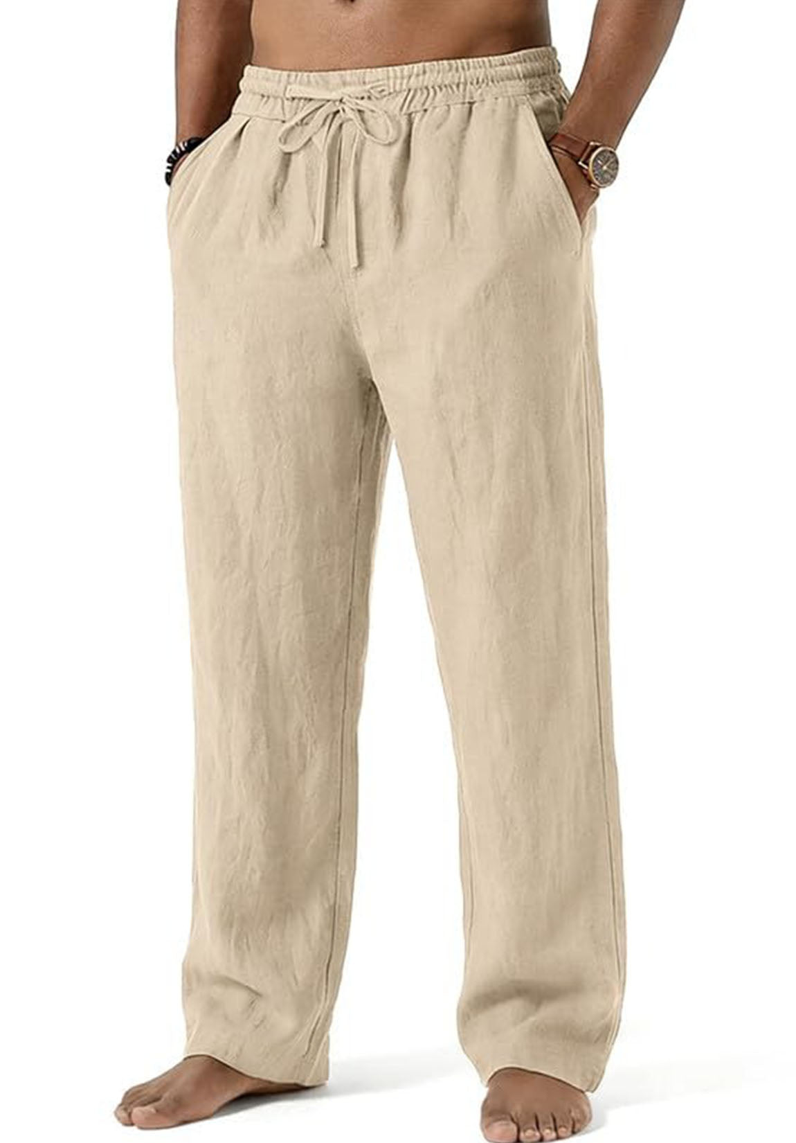 Men Linen Pants Khaki