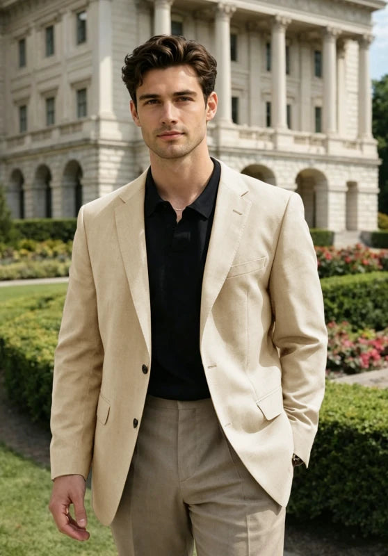 Men's Khaki Linen Blazer Jacket