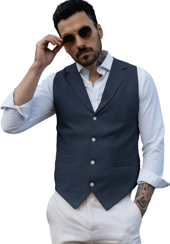 Navy-Men's Linen Vest
