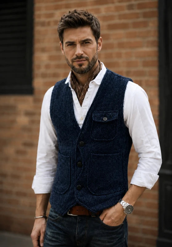 Men's navy tweed vest