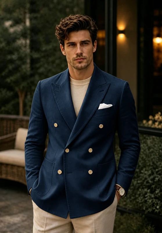 Men's Navy Linen Blazer Jacket