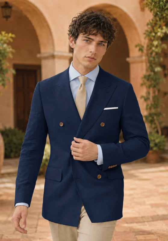 Men's Navy Linen Blazer Jacket
