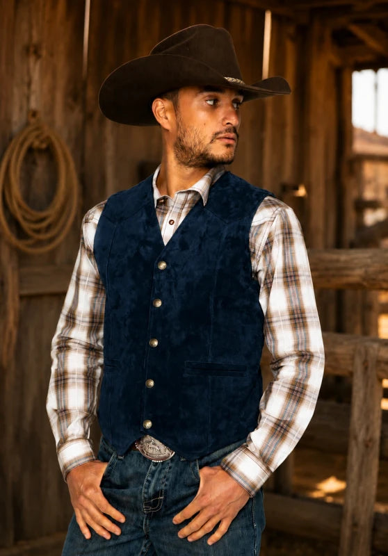 Men's navy suede vest