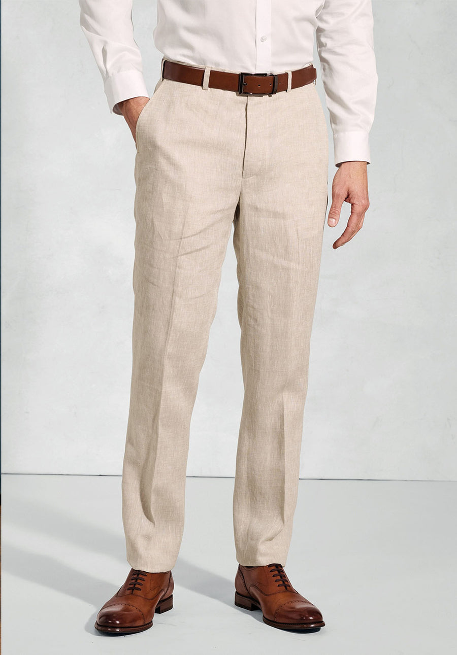 men Beige pants front view tailored fit