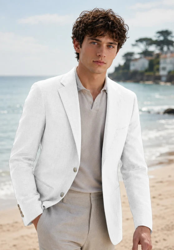 Men's White Linen Blazer Jacket