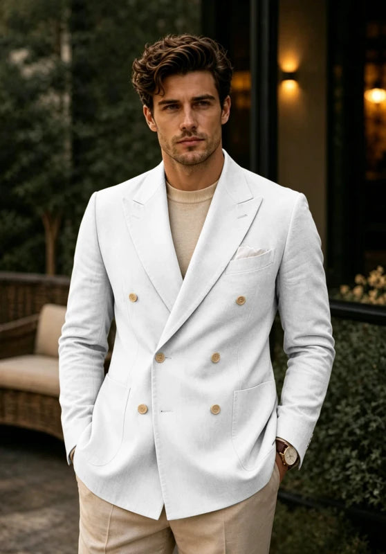 Men's White Linen Blazer Jacket