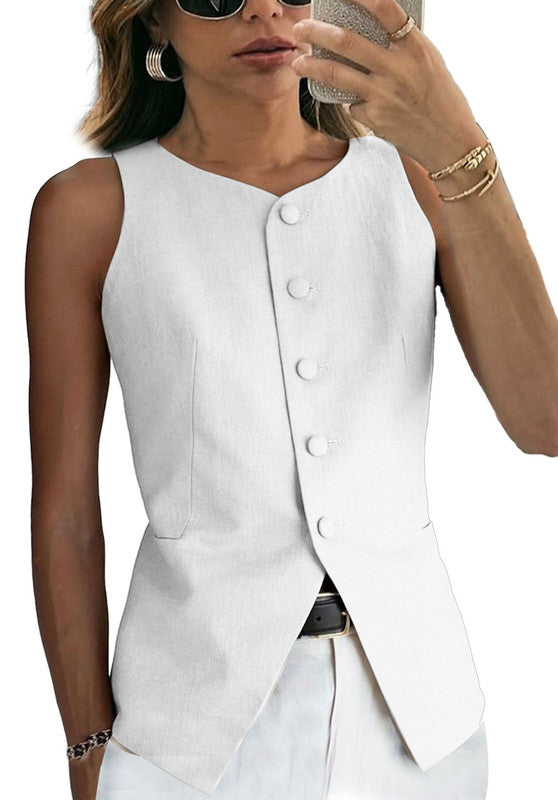 White Women's Linen Vest