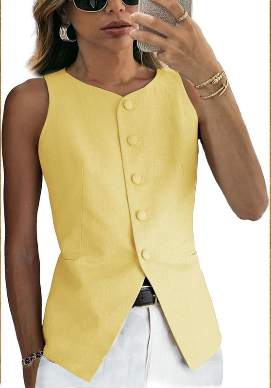 Yellow Women's Linen Vest