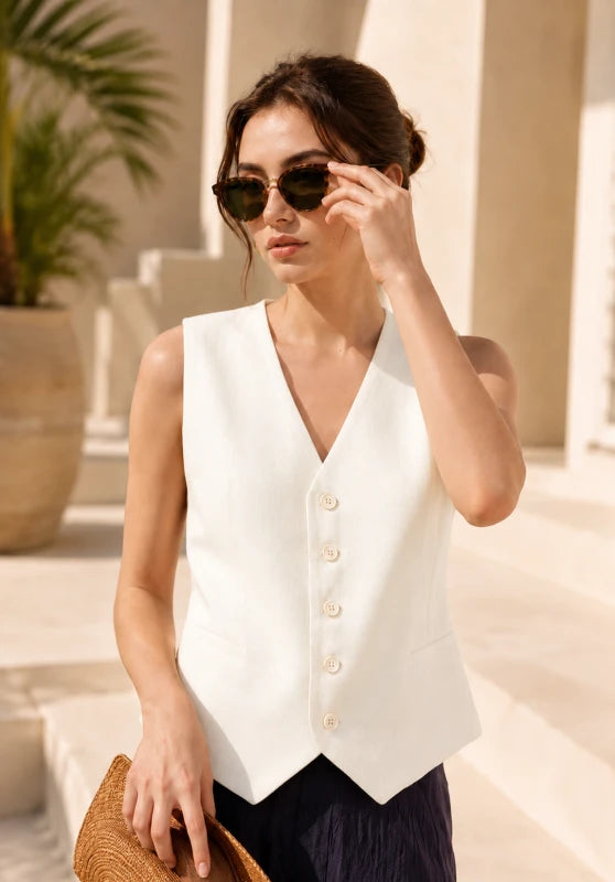 Women's Beige Linen Vest