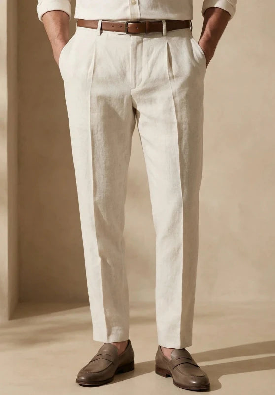 Men beige Linen Pants