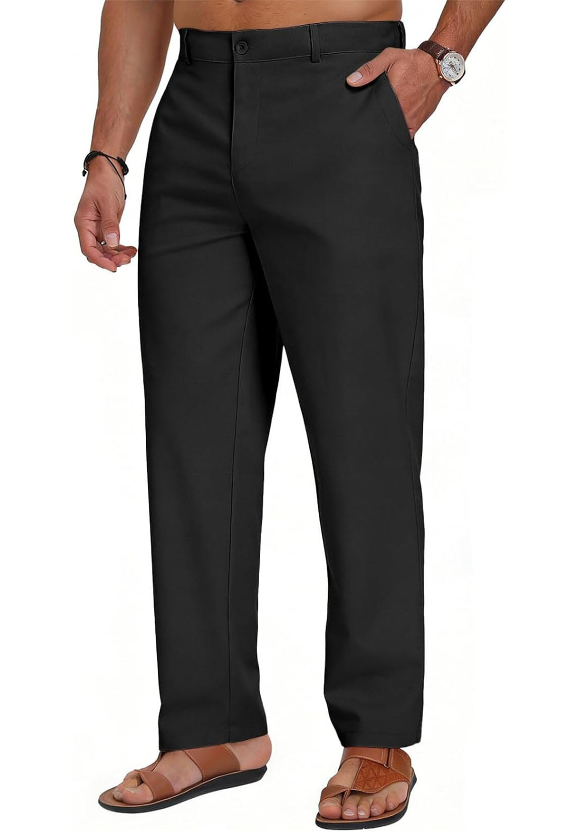 Men Linen Pants Black