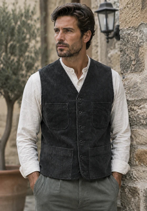 Men's black corduroy vest
