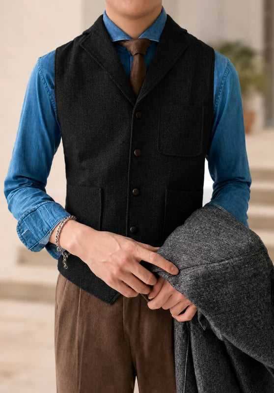 Men's black tweed vest
