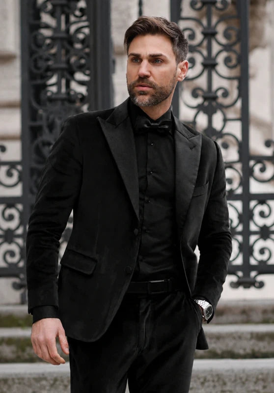 Men's black velvet jacket|Slim Fit Suits Jacket