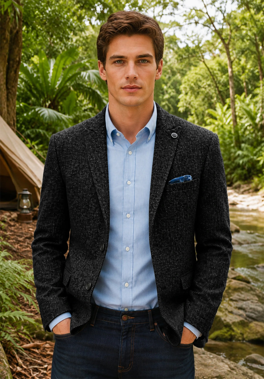 Men's black herringbone jacket
