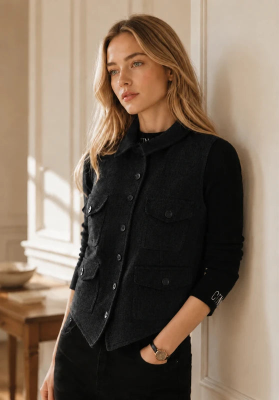 Women's black tweed vest