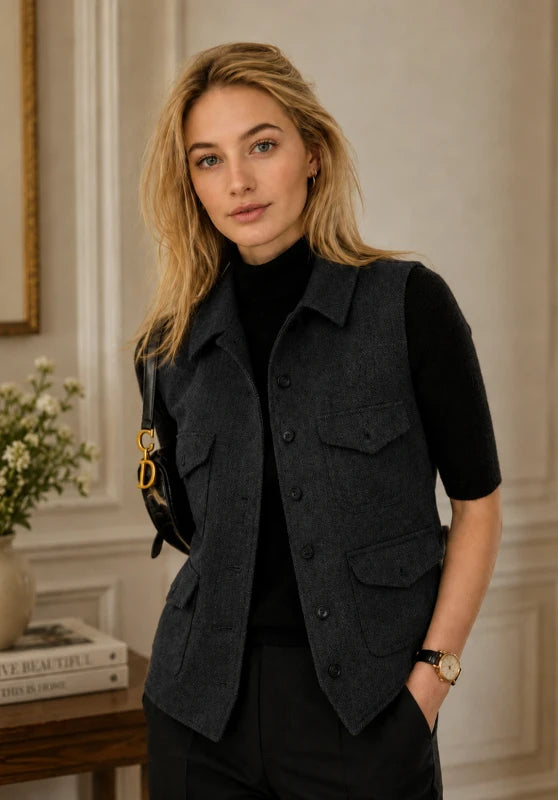 Women's black tweed vest