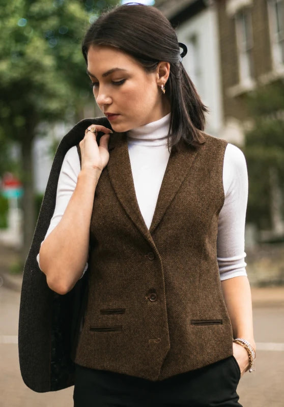 Women's brown tweed vest