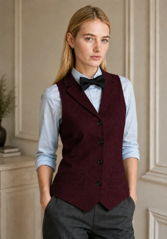 Women's burgundy tweed vest